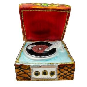 Vintage Record Player Glass Christmas tree Ornament Retro Turntable Music Decor